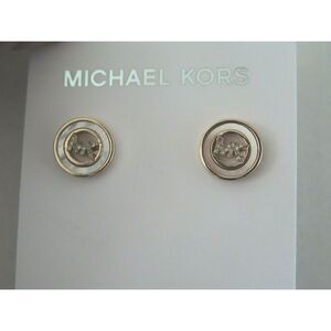Michael Kors MKJ7764710 Monogram Mop Stud Earrings Gold Crystals MK Logo